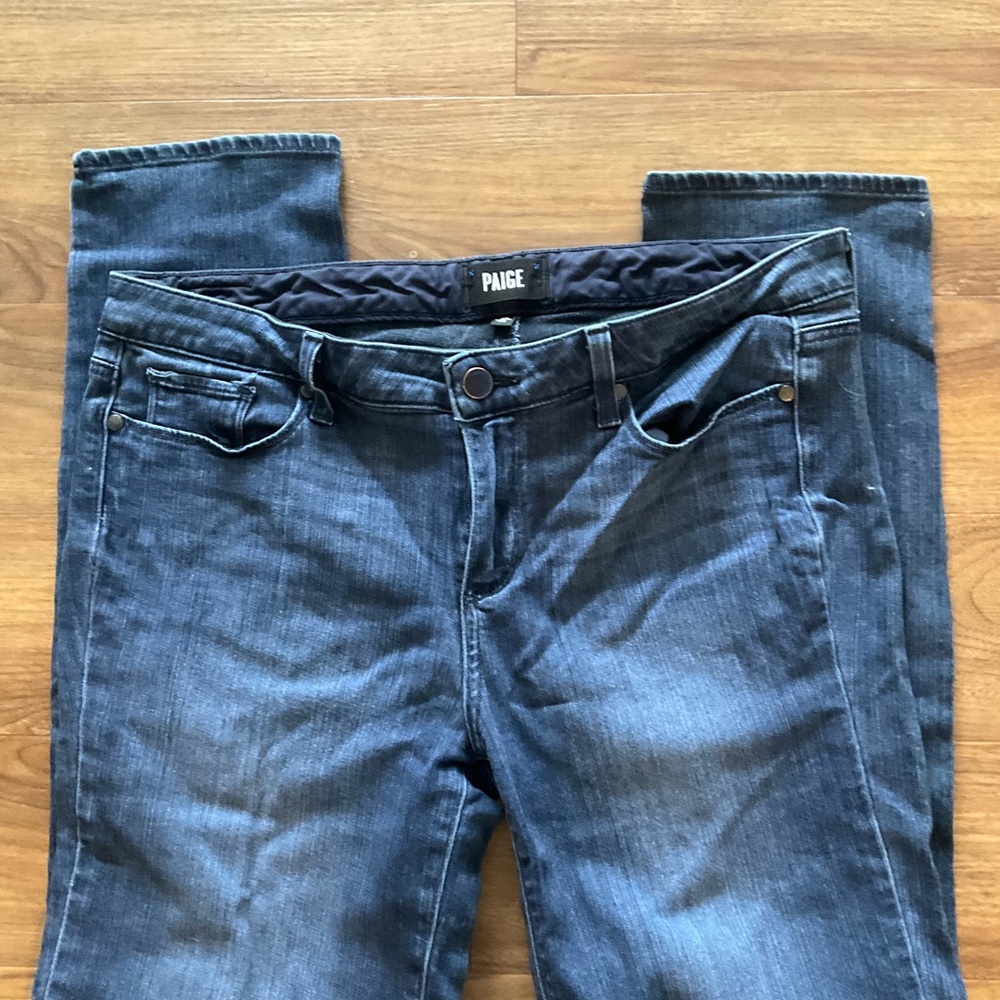 PAIGE Women's Dark Blue Straight Leg Jeans
